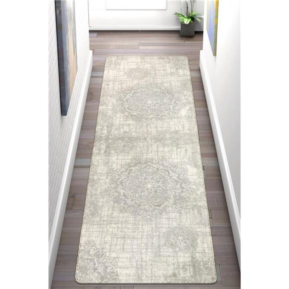 Vintage Medallion Hallway Runner Rug 8ft,Washable NonSlip Grey Kitchen RunnerRug - Picture 3 of 6